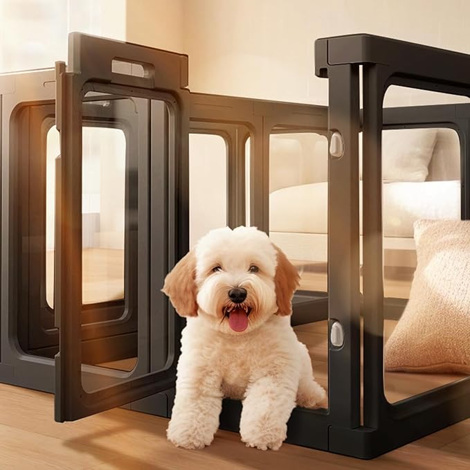 Acrylic Clear Dog Play Pen Indoor, Plastic Puppy Playpen with Door, Clear PlayPen for Dog Cat Rabbit Ferret, Easy Assemble Pen, Preferable Small Cage, 23.6" H, 10PCS, Black-PurrikoPets