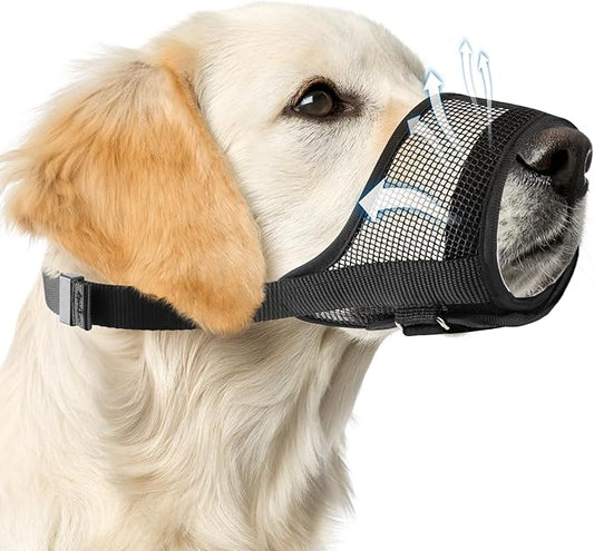 Dog Muzzle, Soft Mesh Muzzle for Medium Sized Dog Mouth Guard, Breathable Adjustable Muzzles to Prevent Biting, No Bark Muzzle for Dogs Allow Panting Drinking (Black, M)-PurrikoPets