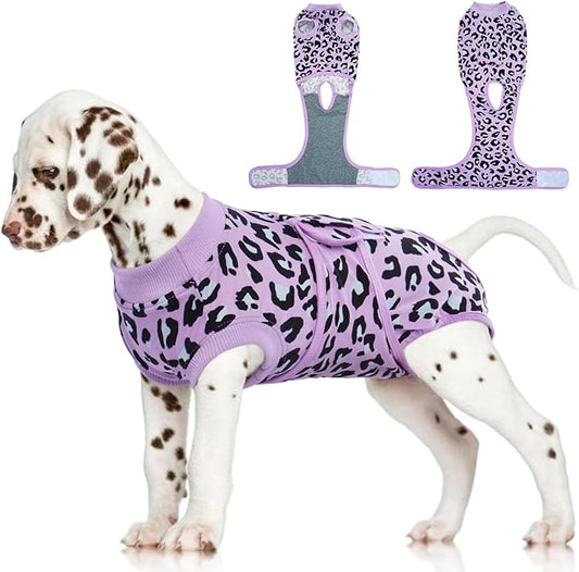FUAMEY Recovery Suit for Dogs After Surgery,Soft Breathable Dog Bodysuit E-Collar & Cone Alternative Surgical Suit,Male Female Dog Neuter Spay Suits Anti Licking Wounds Onesie Purple Leopard S-PurrikoPets