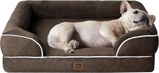 EHEYCIGA Orthopedic Dog Bed for Medium Dogs, Waterproof Memory Foam Medium Dog Beds with Sides, Non-Slip Bottom and Egg-Crate Foam Pet Couch Bed with Washable Removable Cover, Brown-PurrikoPets
