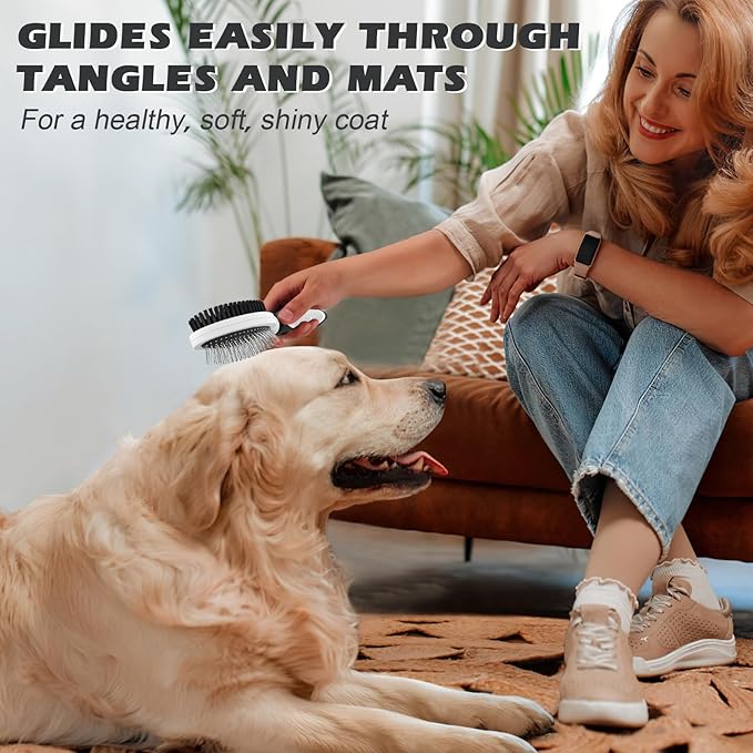 2PCS Pet Grooming Tools - Double-Sided Brush for Shedding and Bathing, Suitable for Short/Long Haired Dogs Cats and Horses, Deshedding Dog Brush, Mane & Tail Combs for Horses - Pet Supplies (White)-PurrikoPets
