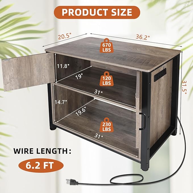 40 Gallon Aquarium Stand with Cabinet & Power Outlets, Heavy Duty Metal Stand for 40-50 Gallon Breeder & Turtle Tanks, Double Terrarium Stand, 660LBS Capacity, Grey-PurrikoPets