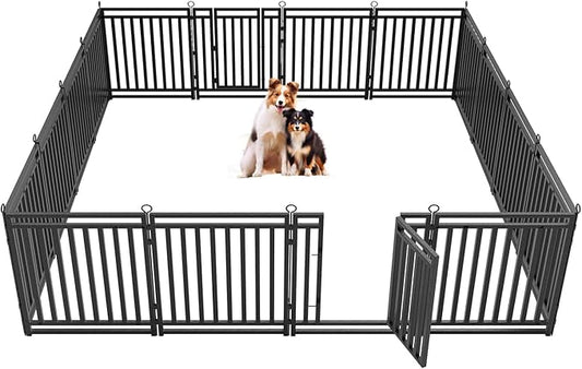Dog Fence Outdoor Indoor, 32" Inch Height 16 Panels Dog Playpen for Large/Medium/Small Dogs Metal Dog Pen for Yard Camping and RV | Black-Silver-PurrikoPets