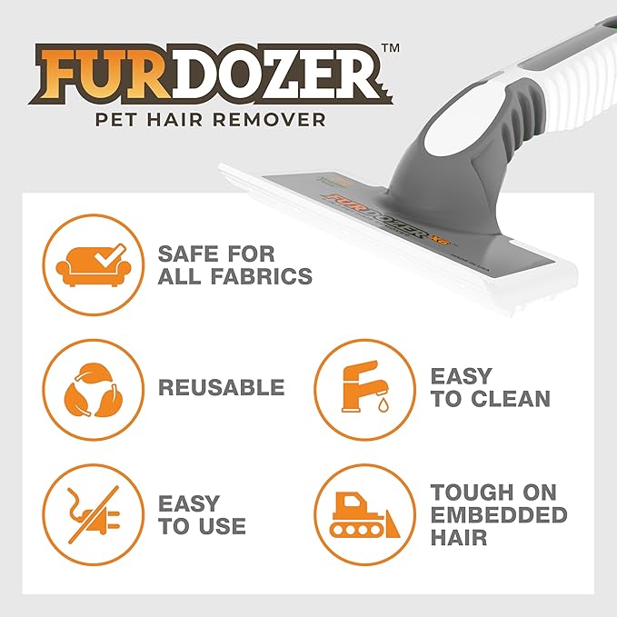 FurDozer X6 Pet Hair Remover & Auto Detailing Tool - Cat & Dog Hair Remover for Carpets, Car Interiors, Couches, Bedding, & Furniture - Reusable Pet Hair Removal Tool for Cat and Dog Fur & Lint, Grey-PurrikoPets
