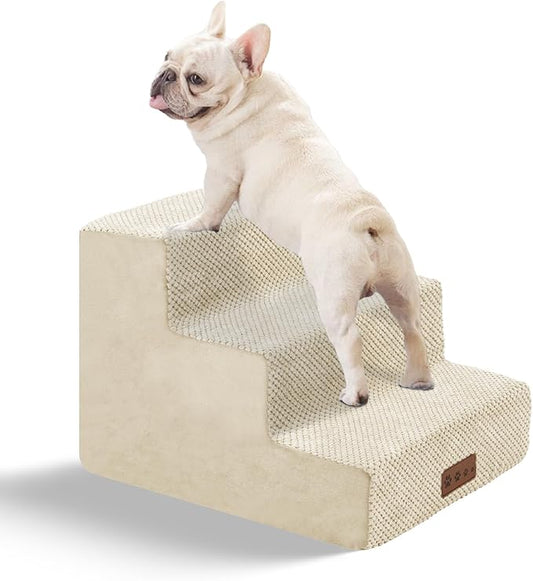 GGIB Dog Stairs for Small Dogs Pet Stairs for Sofa Couch Dog Ramp Pet Steps with Removable Washable Cover, Beige, 13" H, 3-Step-PurrikoPets