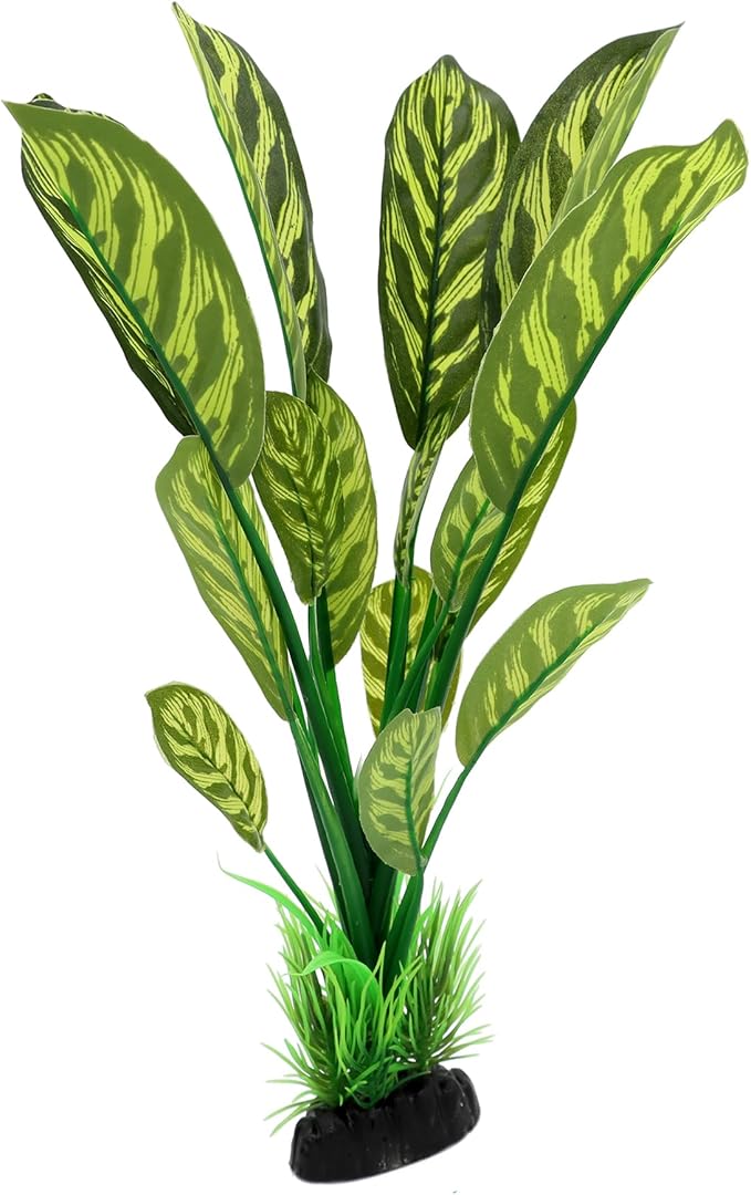 ALEGI Silk Aquarium Plants, 12 Inch Artificial Silk Plants Decorations for Fish Tank,Aquarium Décor Plastic Plants (Green with Stripes, 2 Pack)-PurrikoPets