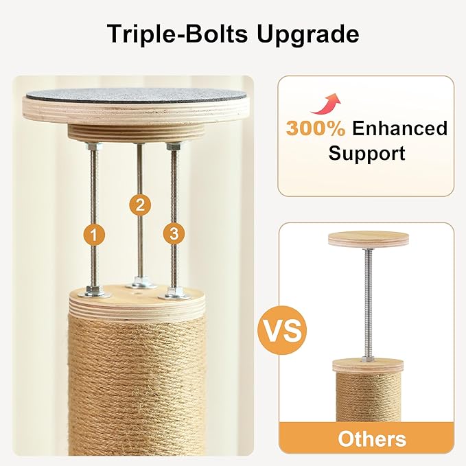 FUKUMARU Floor to Ceiling Cat Tree, 6 Level Adjustable Height (5.7-9.8 ft) Climbing Tower with Thickened Scratching Posts, Cats Activity Center with Transparent Capsule and Cozy Hammock-PurrikoPets