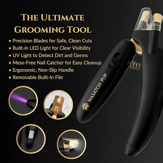 3-in-1 Dog Nail Trimmers and Pet Nail Clippers - Professional Grade with Stainless Steel Blades, LED & UV Light, and Nail Filer for Safety & Precise Toenail Pet Grooming - S to M Dogs-PurrikoPets