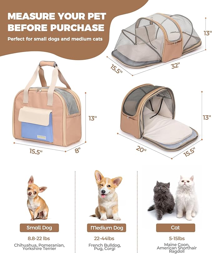 Expandable Pet Carrier Backpack, Cat Carrier Backpacks with Breathable Mesh for Cats Small Dogs Puppies Up to 25 Lbs Airline Approved Waterproof Travel Carrier with Safety Buckle for Hiking & Flights-PurrikoPets