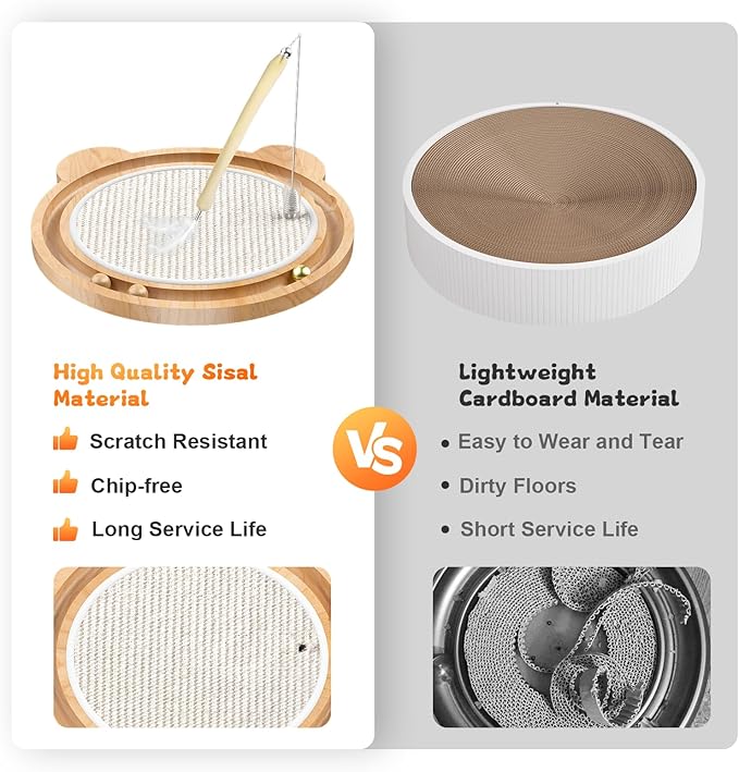 3-in-1 Cat Toys, Scratcher, Toys for Indoor Cats, Natural Sisal Scratching Board, Kitten Interactive with Ball Track & Retractable Wand Toy & Feather-PurrikoPets