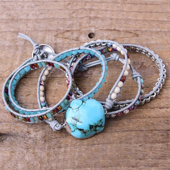 YGLINE Boho Handmade Wrap Leather Tube Crystal Stone Bracelet for Women