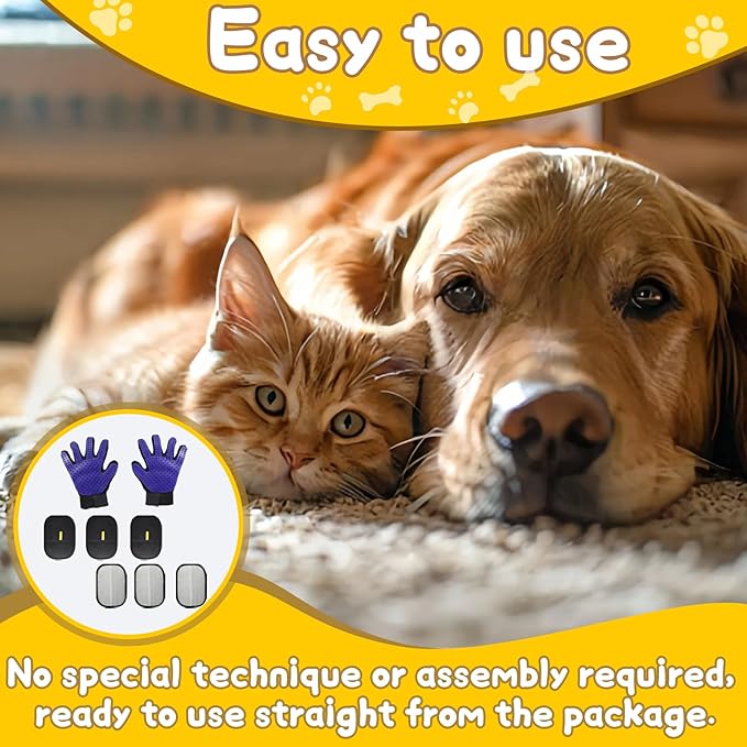 8 Pcs Pet Grooming Gloves for Shedding – 6x Reusable Cat & Dog Hair Removal Gloves+ 1 Pair 2-in-1 Deshedding Brush & Massage Mitt – Safe for Dogs & Cats, Efficient (Blue)-PurrikoPets