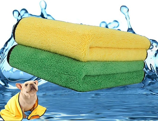 2 Pack Dog Towels Super Absorbent Pet Bath Towel Microfiber Dog Drying Towel for Small Medium Large Dogs and Cats, Machine Washable, 19.7Inch x 39.4Inch, Yellow-Grey & Green-Grey-PurrikoPets