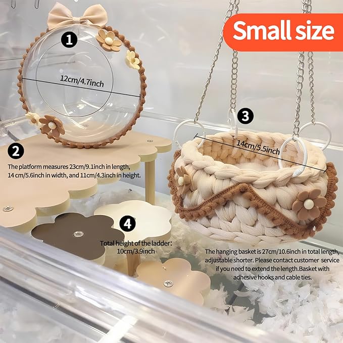 4-Pack Wooden Rat Cage Accessories - Platforms, Ladders & Hammocks Set for Chinchillas, Hamsters, Gerbils (for Iron/Wooden, Acrylic Hamster Cages + Customizable Layout) (9.1x5.6x4.3)-PurrikoPets