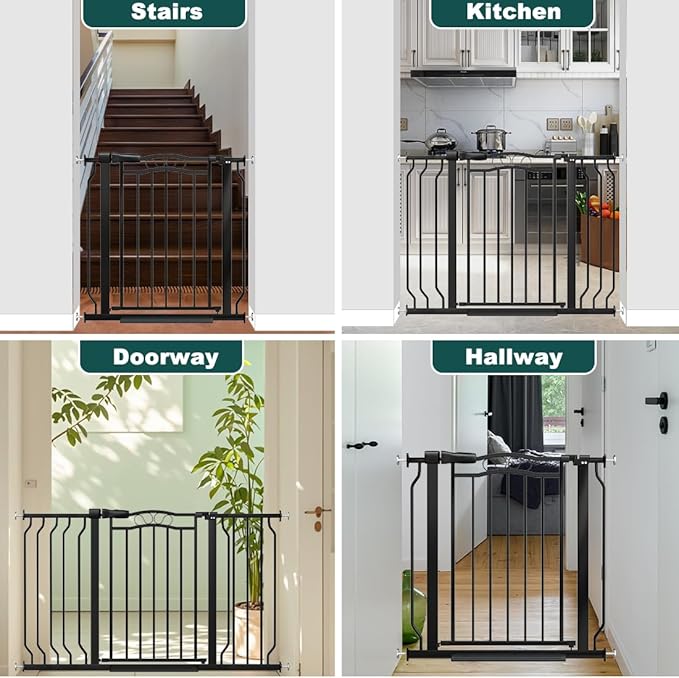 62.5"-71.6" Extra Wide Baby Gate for Doorways No Drill, Pressure Mounted Dog Gate Indoor, Walk Thru Pet Gate for Cat Dog Child,Pet Gates for The House Doorway Black-PurrikoPets