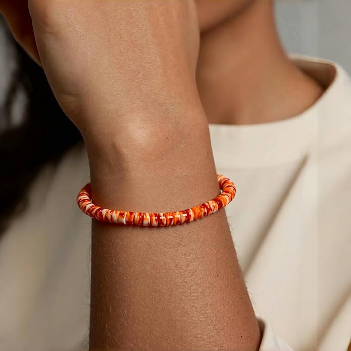 Puka Shell Bracelet Boho Adjustable Orange Beaded Surfer Anklet Handmade Natural Shell Jewelry Unisex Men Women Everyday Versatile Hawaiian Style