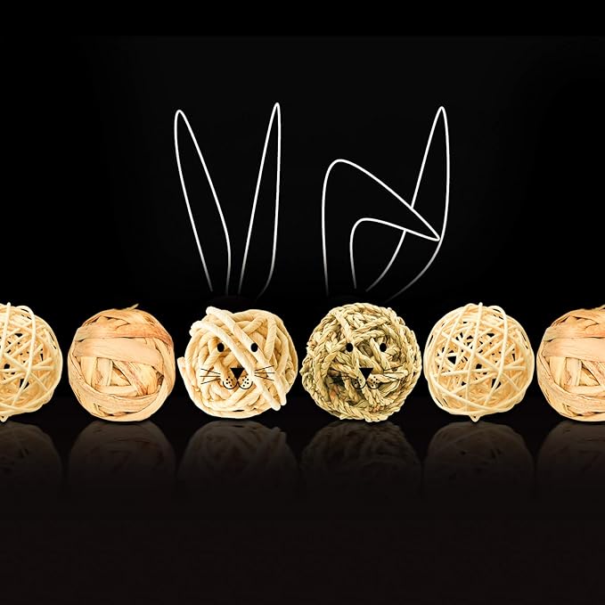 8 Pcs Small Animals Play Balls Rolling Activity Chew Toys Gnawing Treats for Rabbits Guinea Pigs Chinchilla Bunny Natural Balls, Pet Cage Entertainment Accessories (8Pcs)-PurrikoPets