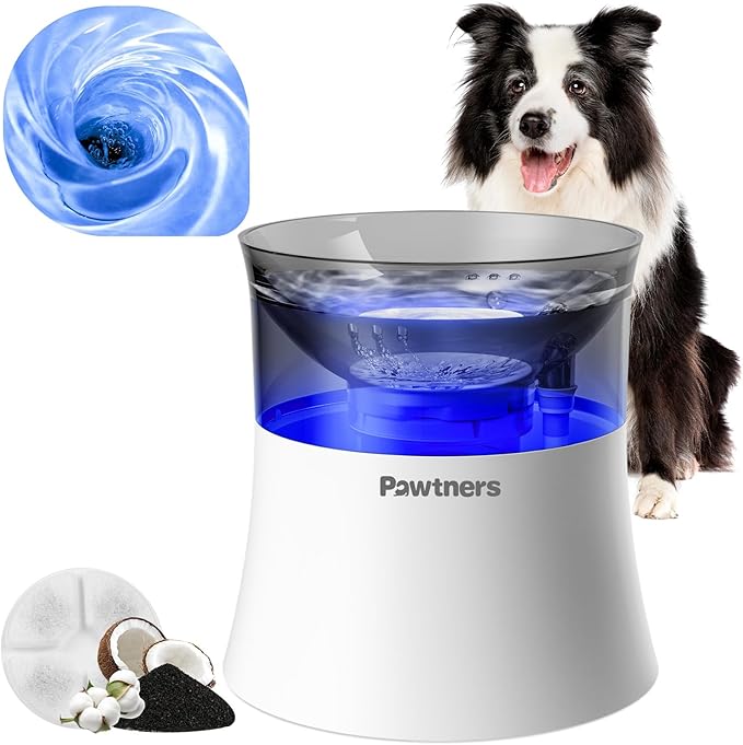 Dog Water Fountain with Vortex Filtration Design, 3.5L/123oz Elevated Dog Water Bowl for Large Medium Dogs & Cats, Automatic No Spill Water Dispenser with Deep Drinking Area and Ultra-Quiet Pump-PurrikoPets