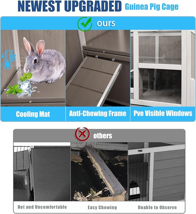 38" L Rabbit Hutch Bunny Cage,Fir Wood Rabbit Cage Indoor Outdoor with Pull Out Tray,Bunny Hutch with Ramp and Hideout,Guinea Pig Cages Rabbit Hutch Indoor with Detachable 4 Legs-PurrikoPets