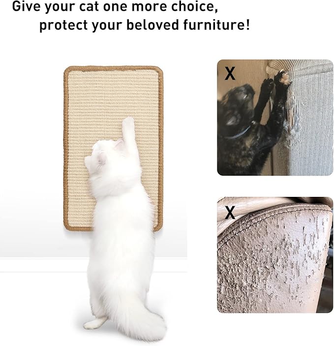 FUKUMARU Cat Scratcher Mat, 19.6 X 11.8 Inch Natural Sisal Cat Scratch Mats, Horizontal Cat Floor Scratching Pad Rug, Protect Carpets and Sofas - Beige-PurrikoPets