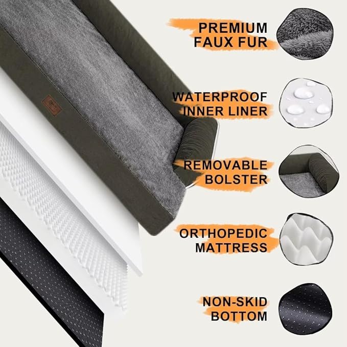 Extra Large Dog Bed-Orthopedic Waterproof XL Dog Bed for XLarge Extra Big Dogs - Foam Couch Sofa Washable with Removable Cover-Dark Green-PurrikoPets