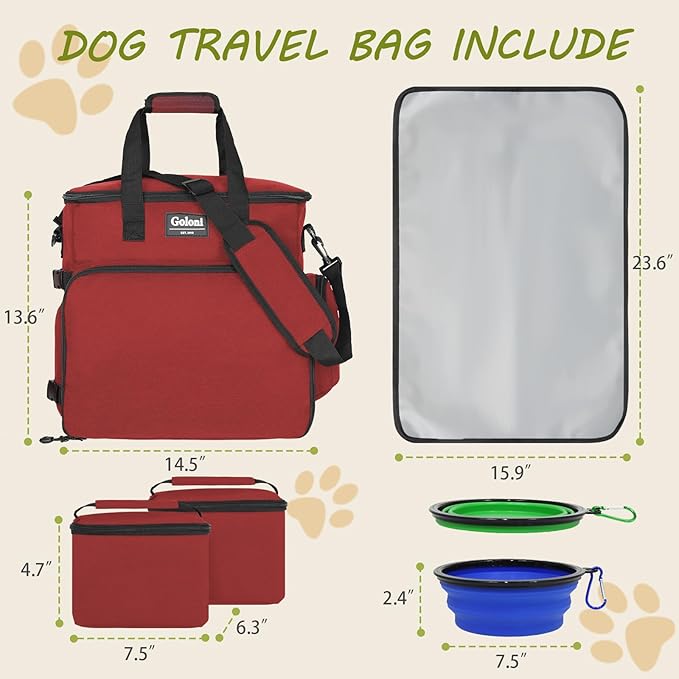 Dog Travel Bag Airline Approved–Pet Travel Tote with Collapsible Bowls,Food Containers & Feeding Mat–Multi-Pocket Organizer for Dogs & Cats, Durable & Water-Resistant for Hiking,Trips,Outdoors-PurrikoPets