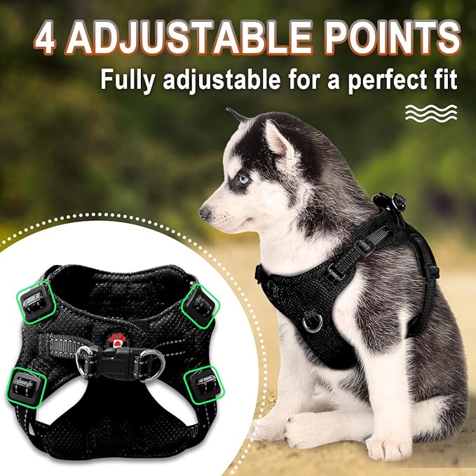 Dog Harness Step in Dog Vest Harness, Reflective Adjustable Puppy No Pull Harness Breathable Soft for Small and Medium Dogs Cats, Black, XS-PurrikoPets