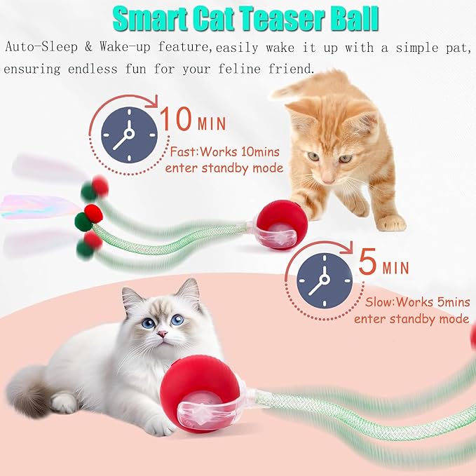 2 Packs Speed 2.0 Tail Interactive Cat Toys for Indoor Cats, Chirping & Motion Activate Ca t Toy, Smart Kitten Rolling Ball Moving Ball Toys, Rechargeable Dog Cat Bal l for Enrichment Exercise-PurrikoPets