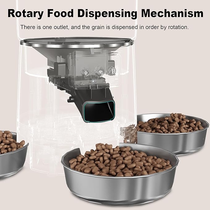 3-Cat Automatic Pet Feeder, 6L WiFi Cat Food Dispenser with APP Control, 1-10 Meal Programmable, Voice Recorder, Smart Alerts, Stainless Steel Bowls for Cats and Small Dogs (Black)-PurrikoPets