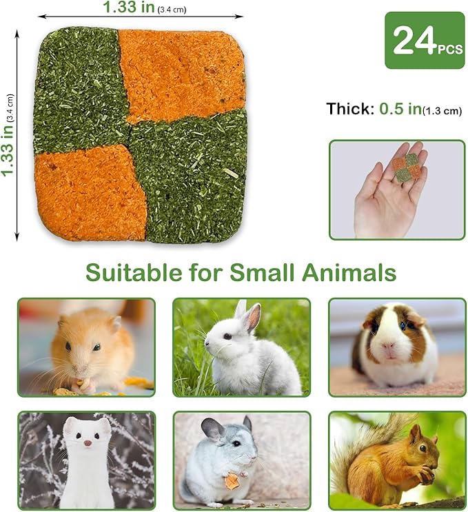 Fhiny 24 PCS Rabbit Chew Toys, Natural Timothy Hay Carrot Biscuit Handmade Bunny Molar Toys for Teeth Small Animal Snacks for Rabbits Guinea Pigs Chinchillas Hamsters Gerbils-PurrikoPets