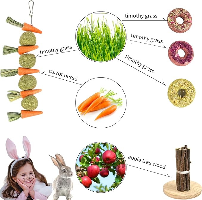31 Pcs Small Pet Chew Toys for Dental Health - Natural Apple Wood, Timothy Grass Sticks & Sweet Bamboo, Teeth Grinding Toys for Rabbits, Guinea Pigs, Hamsters, Chinchillas Cage Accessories-PurrikoPets