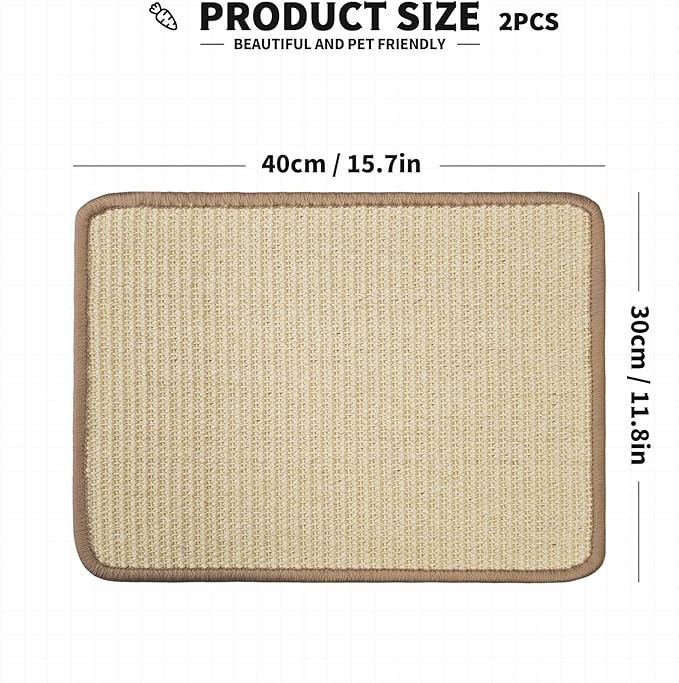2Pcs Rabbit Scratch Mat,16 x 12 Inch Sisal Rabbit Scratching Pad,Rabbits Scratching Mats for Cages,Claws and Teeth Care Rabbits Chew Toys,Small Pet Bedding for Biting Sleeping Nesting-PurrikoPets