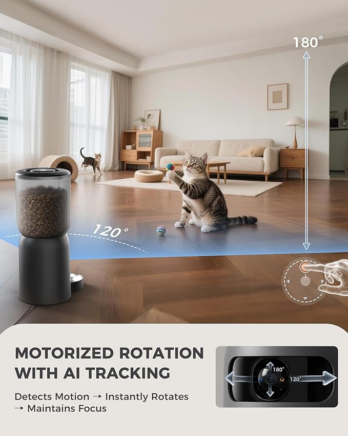 AI Cat Feeder with Dual Cameras (1 Adjustable), 2K HD Night Vision, 5G/2.4G WiFi, 6L Automatic Pet Feeder with APP Control, Laser Interactive Toy, Two-Way Audio & Scheduled Feeding-PurrikoPets