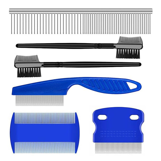 Flea Comb Lice Comb Cat & Dog Pet Grooming Combs Tear Stain Remover Remove Mucus Crust 2-in-1 Metal Round Smooth Teeth Comb Remove Floating Hair Tangles Dander (blue)-PurrikoPets
