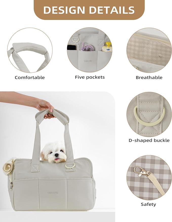 Dog Purse Carrier for Small Dogs Rabbit cat with Large Pockets, Cotton Bag, Dog Carrier Soft Sided, Collapsible Travel Puppy Carrier (Grey, 13.6" L x 6.5" W x 10" H)-PurrikoPets
