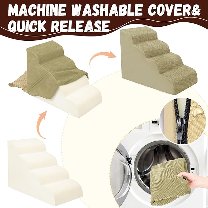 Dog Stairs for Small Dogs - High Density Foam Pet Steps, Extra Wide Dog Ramp with Non-Slip Bottom for High Beds, Couch and Sofa, Best for Dogs Injured, Older Doggy Cats-PurrikoPets