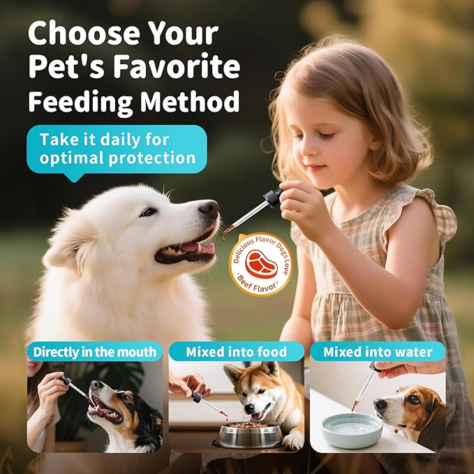 Dog Flea and Tick Support, Natural Herbal Flea & Tick Comfort for Dogs, Flea Liquid Drops Supplement for Dogs with Neem, Oregano, Pumpkin Seed Oil - Beef Flavor, 2 FL.Oz - All Breeds & Sizes-PurrikoPets