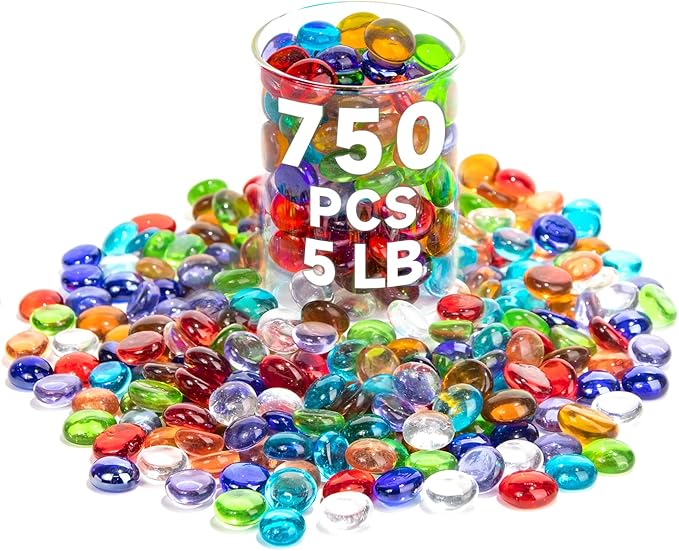 5 LB Mix Color Glass Beads, Mini Flat Glass Marbles~750PCS for Vases, Floral Bottom Mancala Gems Pebbles Fish Tank Rocks for Table Scatter Aquarium,Vase Fillers,Home Decorative Art Craft(0.5"~0.7")-PurrikoPets