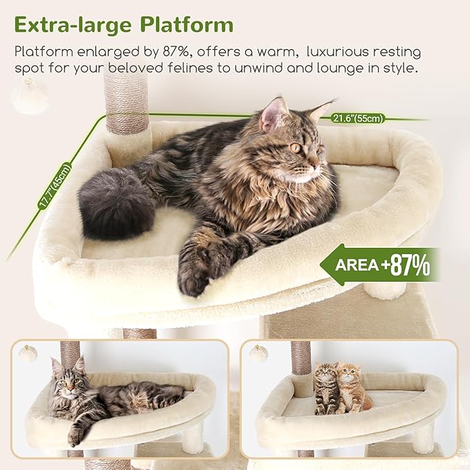Globlazer Giant Cat Tree, 83 inch Cat Tree for Indoor Cats Large Adult, XXL Cat Tower with 9 Scratching Posts for 20lb+ Heavy Duty Large Adult Cats, F83, Beige-PurrikoPets