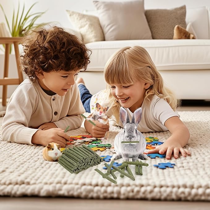 100PCS Timothy Hay Sticks for Rabbits Guinea Pigs Chinchillas Chew Treats, Natural Timothy Grass Molar Teeth Stick Bunny Chew Toys for Rabbits Chinchillas Guinea Pigs Hamsters Rodents-PurrikoPets