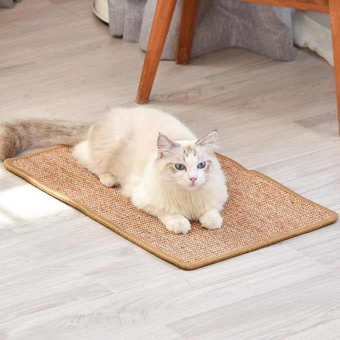 FUKUMARU Cat Scratcher Mat, 23.6 X 15.7 Inch Natural Sisal Cat Scratch Mats, Horizontal Cat Floor Scratching Pad Rug with Sticky Tapes, Protect Couch and Carpets-PurrikoPets