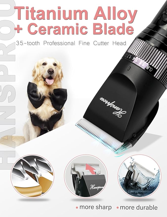 Dog Grooming Clippers, Upgraded 36V Heavy Duty Pet Clippers, Professional Dog & Cat Shaver for Thick Coat, Corded Pet Hair Trimmer with Guard Combs & Brush-PurrikoPets