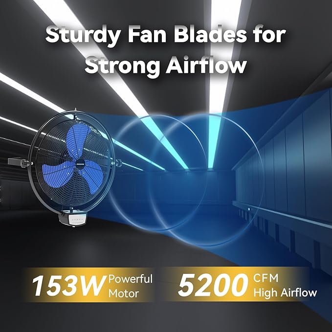 20 Inch Wall Metal Fan Pro Series Remote Control, High Velocity Wall Mount Fans for Commercial, Residential, Warehouse, Covered Patio, Shop, Garage, Barn 3 Speed 5200 CFM UL Safety Listed-PurrikoPets