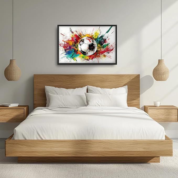 Extra Large Framed Soccer Wall Art,Oversized Colorful Graffiti Sport Ball Wall Decor Pictures for Living Room,Canvas Print Painting Modern Artwork Bedroom Office Bathroom Home Decor 36L x24W-PurrikoPets