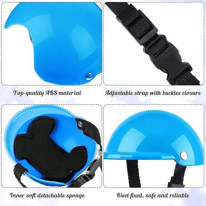 Frienda Dog Helmet and Goggles, UV Protection Doggy Sunglasses and 4 Inch Padded Puppy Motorcycle Helmet Adorable Dog Goggles with Adjustable Belt for Small Dogs Puppy Riding(Blue,S)-PurrikoPets
