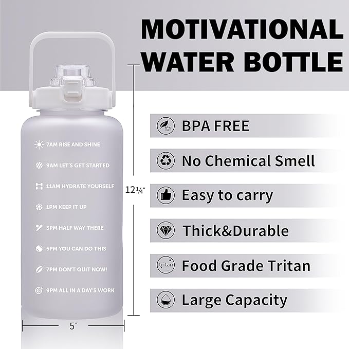 64oz,100oz,128oz Large Motivational Water Bottle with Time Marker, Leakproof & BPA Free Half Gallon Big Water Bottle with Straw Handle Tritan Frosted Water Jug for Gym,Fitness,Outdoor Sports-PurrikoPets