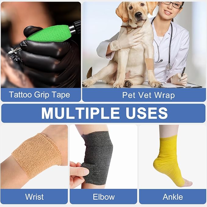 24 Pack Self Adhesive Bandage Wrap, 4” x 5 Yards Elastic Cohesive Bandage Wrap Self Adherent Medical Tape for Sports, Ankle, Wrist Sprains, Pet First Aid, Vet Wrap-PurrikoPets