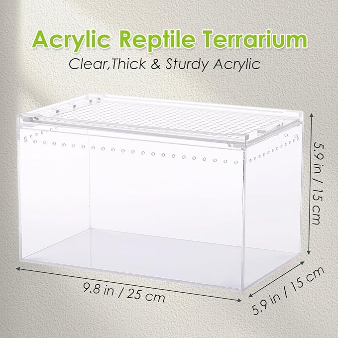 Acrylic Reptile Terrarium Enclosure 9.8" x 5.9" x 5.9" Magnetic Tarantula Breeding Box Transparent Insect Habitat for Jumping Spider Hermit Crab Lizard Sling Isopods Horned Frog Snake Gecko-PurrikoPets