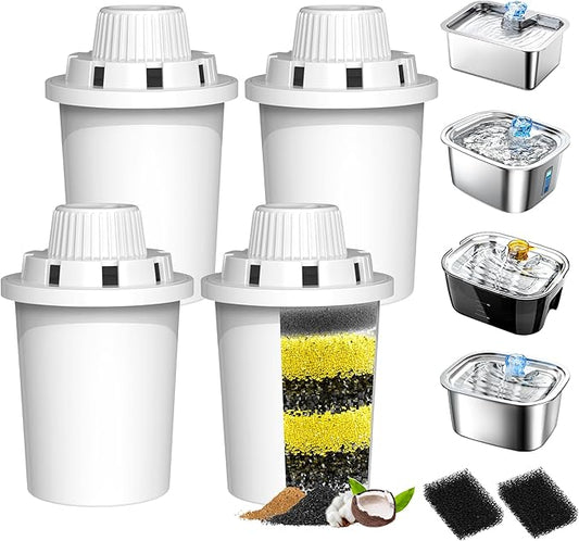 Dog Water Fountain Filters Replacement 4 Packs, 2 Months Set of Replacement Filter with 2 Sponges for PETNF Large Pet Dog Water Fountain Bowl Dispenser, Compatible with D2341/D2223/D2322/D2419 Models-PurrikoPets