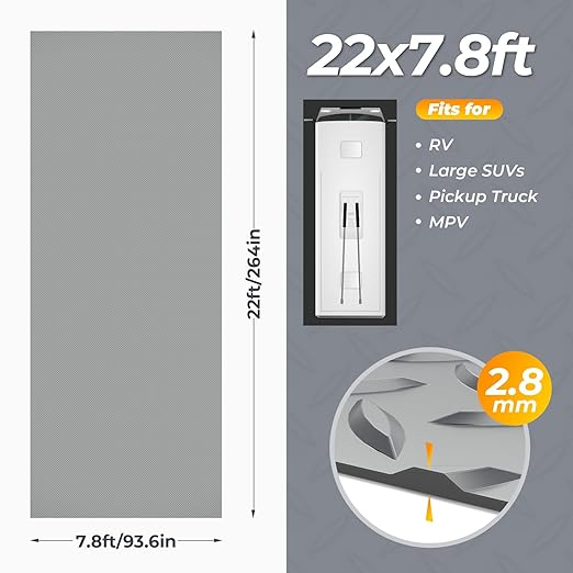 7.8 x 22 FT Garage Floor Mat, 2.8mm Thickness Diamond Plate Vinyl Garage Flooring Roll for Under Car, Large Size 172 SQFT for Large SUVs, MPV, Pickup Truck, RV, Light Grey-PurrikoPets